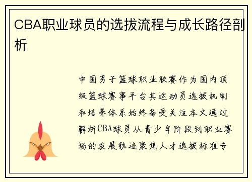 CBA职业球员的选拔流程与成长路径剖析
